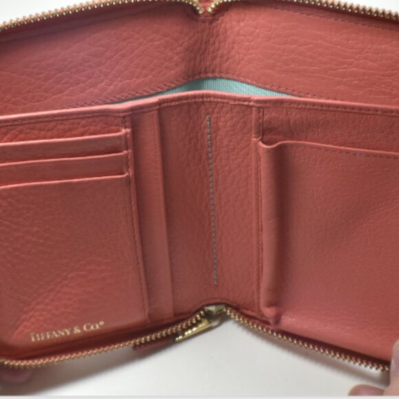 Tiffany & Co Tangerine & Blue Grain Leather Zippy Wallet w/ Box & Ribbon Etc VGC - Picture 3 of 6